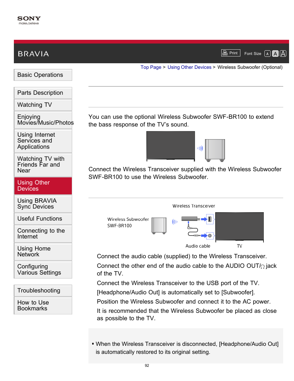 Wireless subwoofer (optional) | Sony KDL-40W600B User Manual | Page 97 / 214