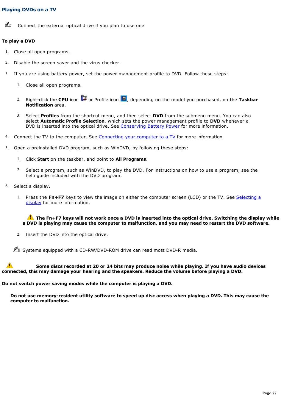 Playing dvds on a tv | Sony PCG-GRT270 User Manual | Page 77 / 208