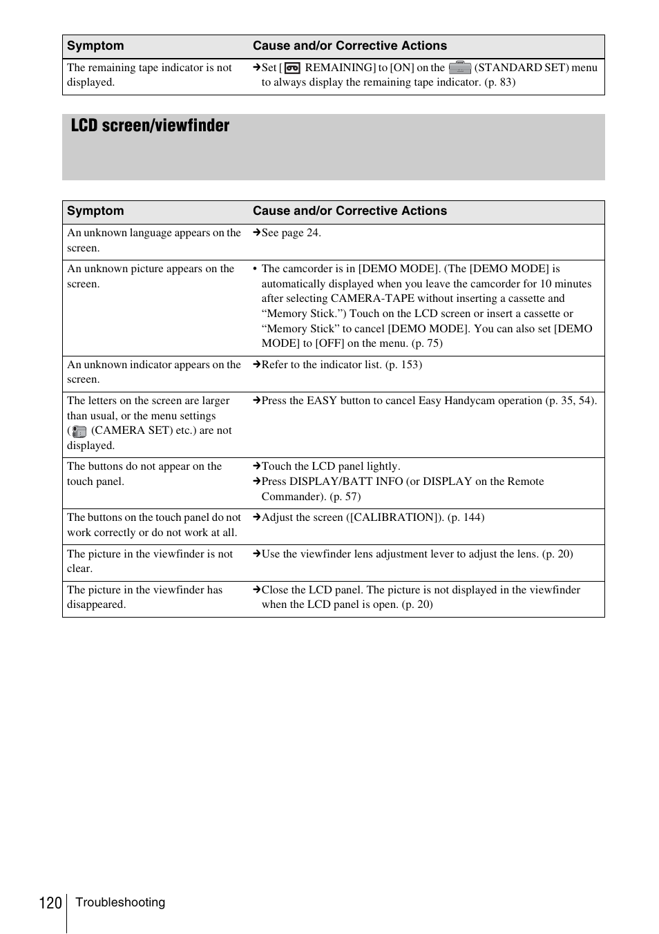 Lcd screen/viewfinder | Sony DCR-TRV480 User Manual | Page 120 / 156