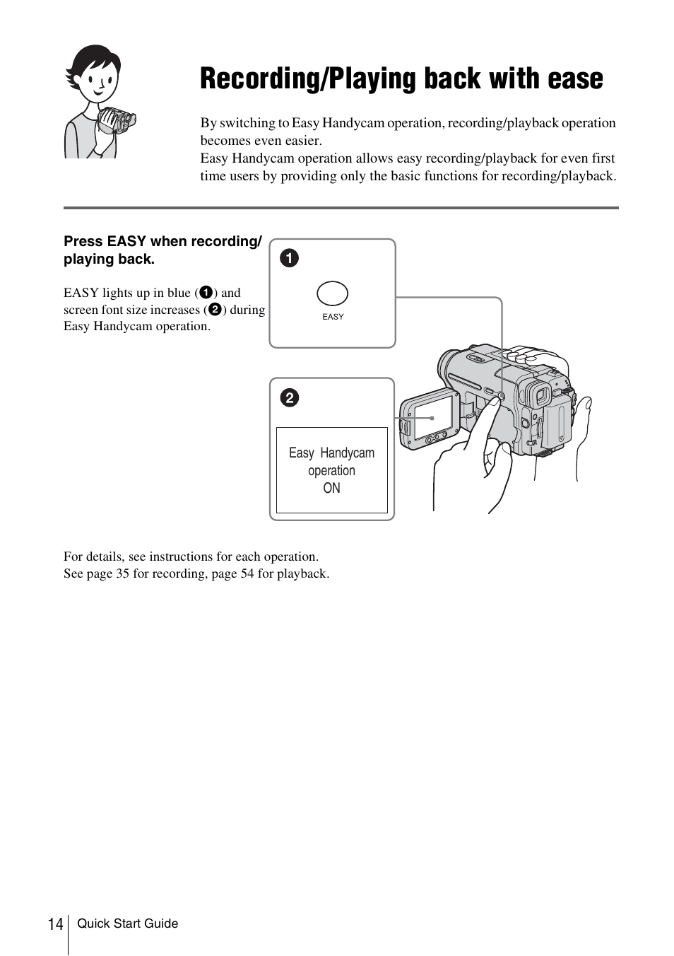 Recording/playing back with ease | Sony DCR-TRV480 User Manual | Page 14 / 156