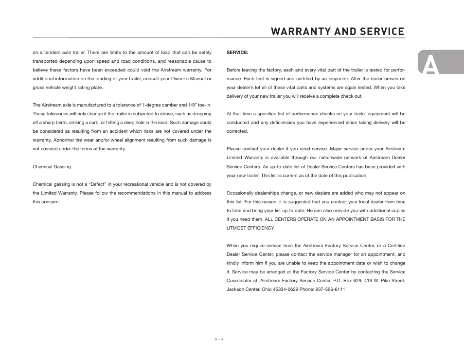 Warranty and service | Airstream INTERNATIONAL CCD User Manual | Page 11 / 99