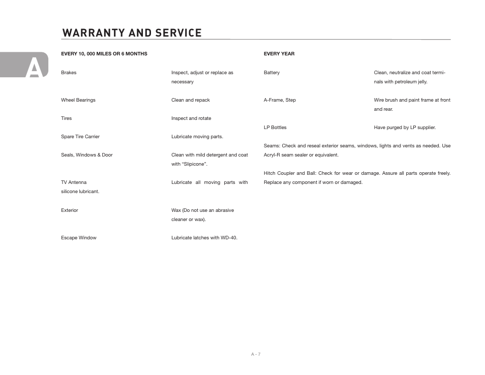 Warranty and service | Airstream INTERNATIONAL CCD User Manual | Page 14 / 99