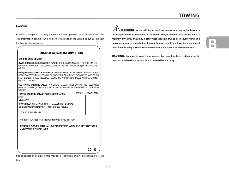 Towing | Airstream INTERNATIONAL CCD User Manual | Page 19 / 99