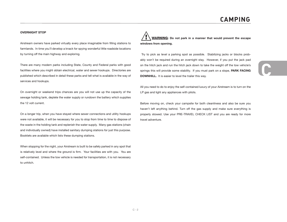 Camping | Airstream INTERNATIONAL CCD User Manual | Page 31 / 99