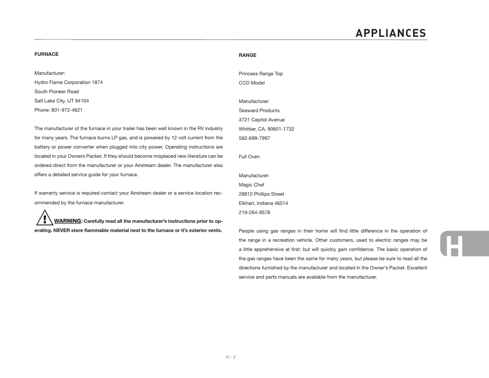 Appliances | Airstream INTERNATIONAL CCD User Manual | Page 91 / 99