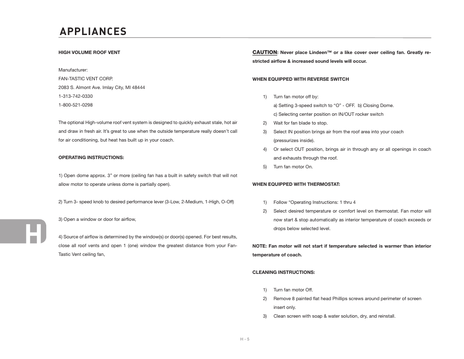 Appliances | Airstream INTERNATIONAL CCD User Manual | Page 94 / 99