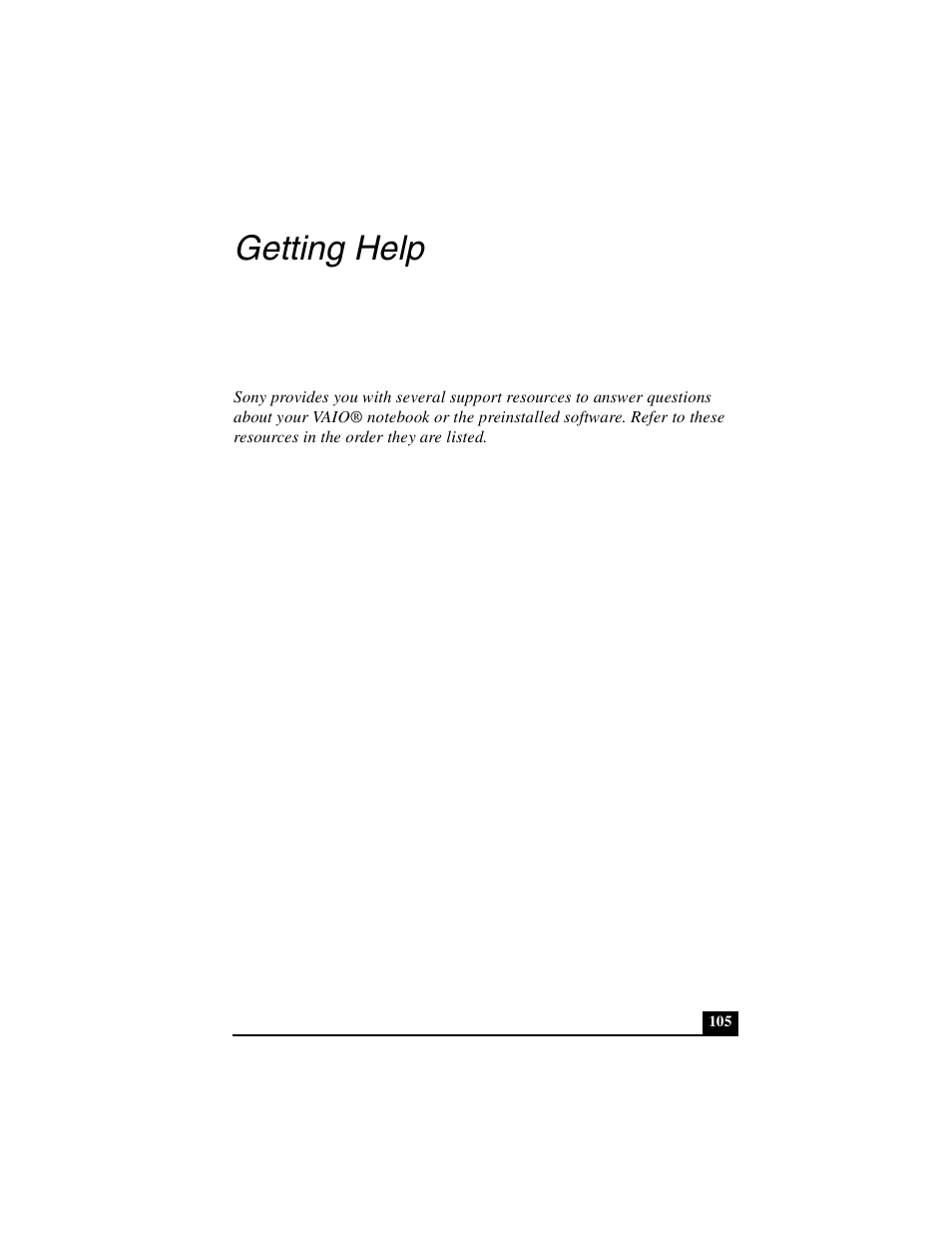 Getting help | Sony PCG-FXA49 User Manual | Page 105 / 116