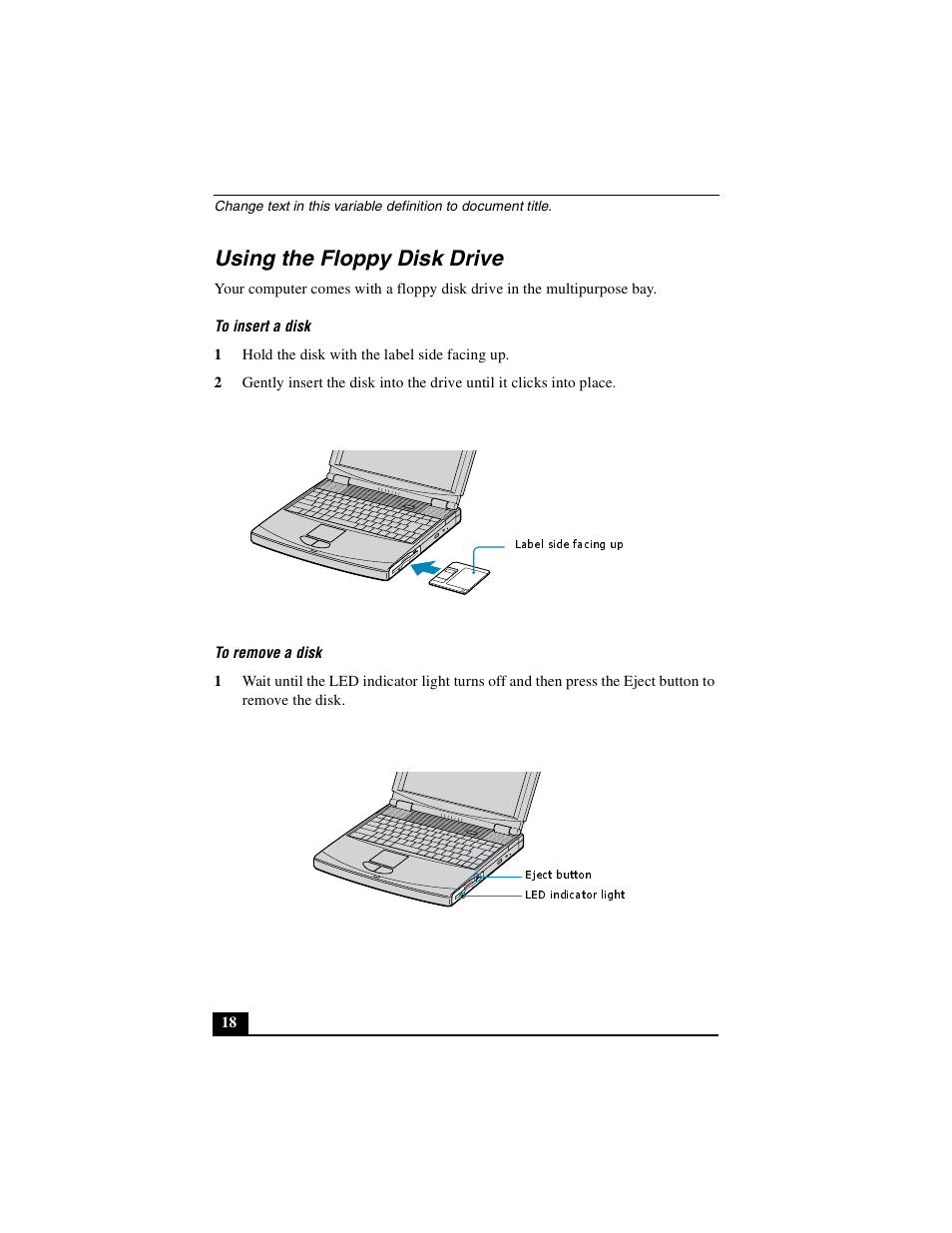 Using the floppy disk drive | Sony PCG-FXA49 User Manual | Page 18 / 116