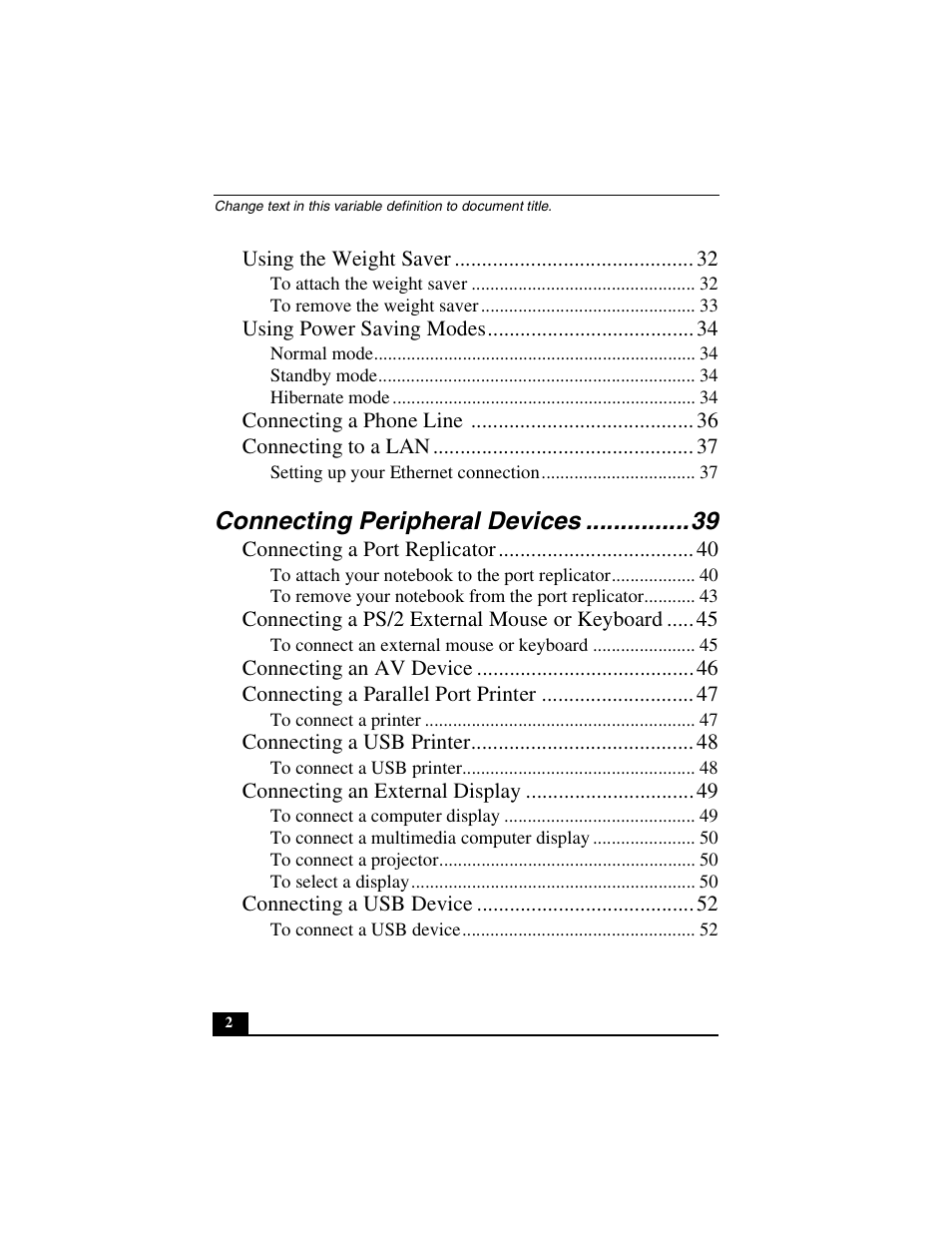 Connecting peripheral devices | Sony PCG-FXA49 User Manual | Page 2 / 116