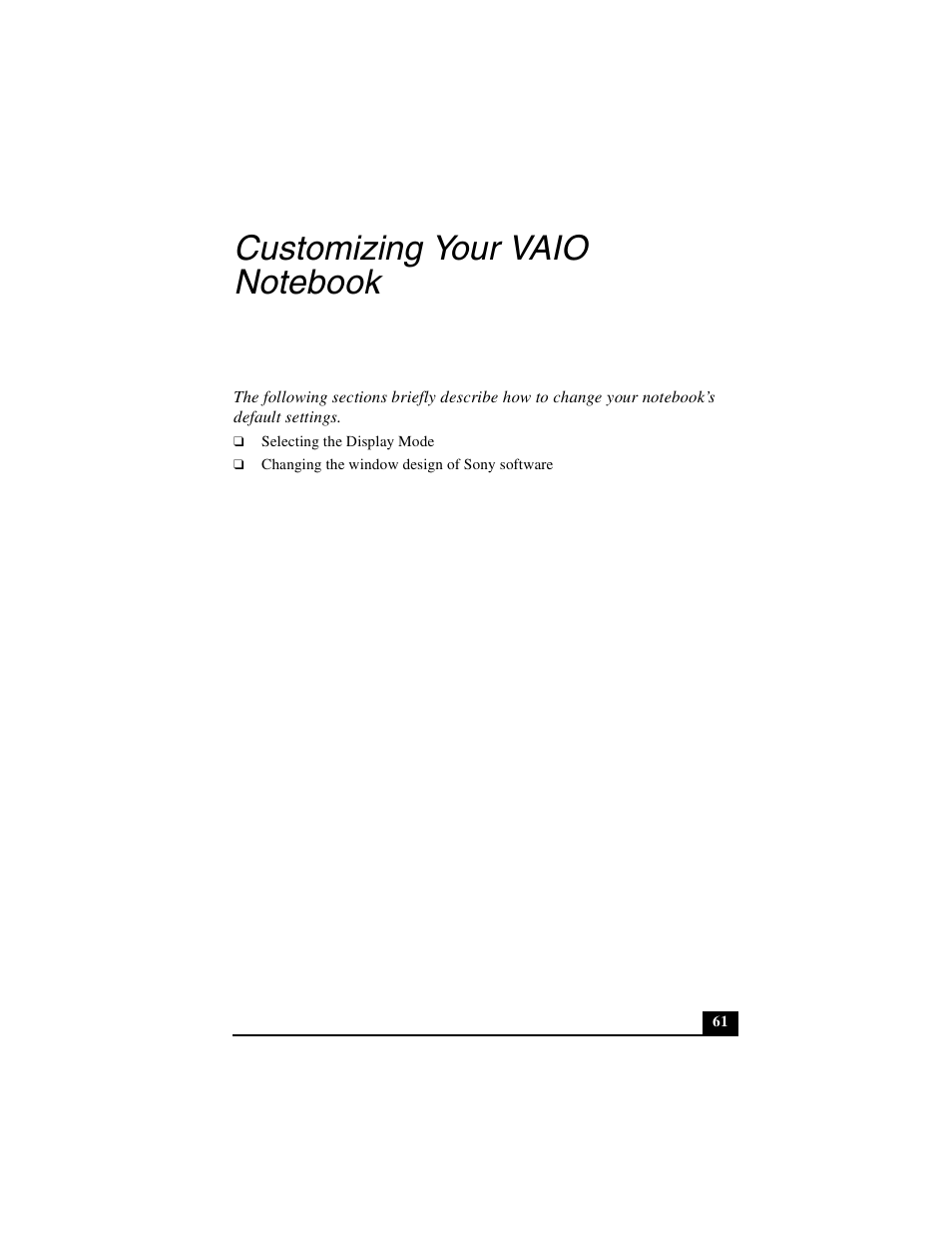 Customizing your vaio notebook | Sony PCG-FXA49 User Manual | Page 61 / 116