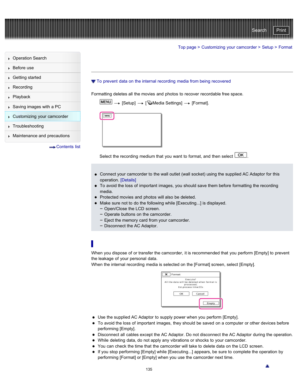 Format, Details, Handycam" user guide | Sony HDR-GW77V User Manual | Page 135 / 211