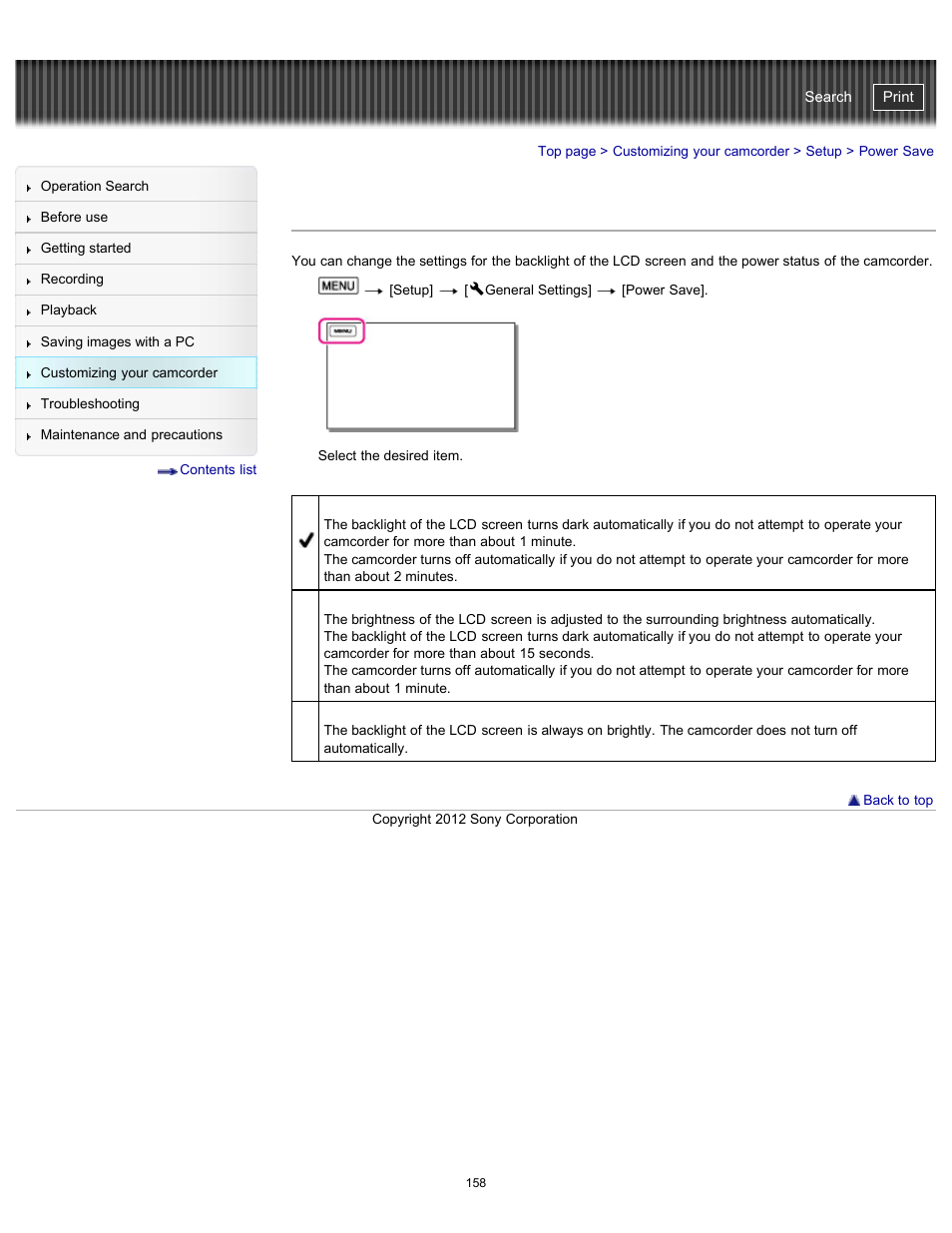 Power save, Handycam" user guide | Sony HDR-GW77V User Manual | Page 158 / 211