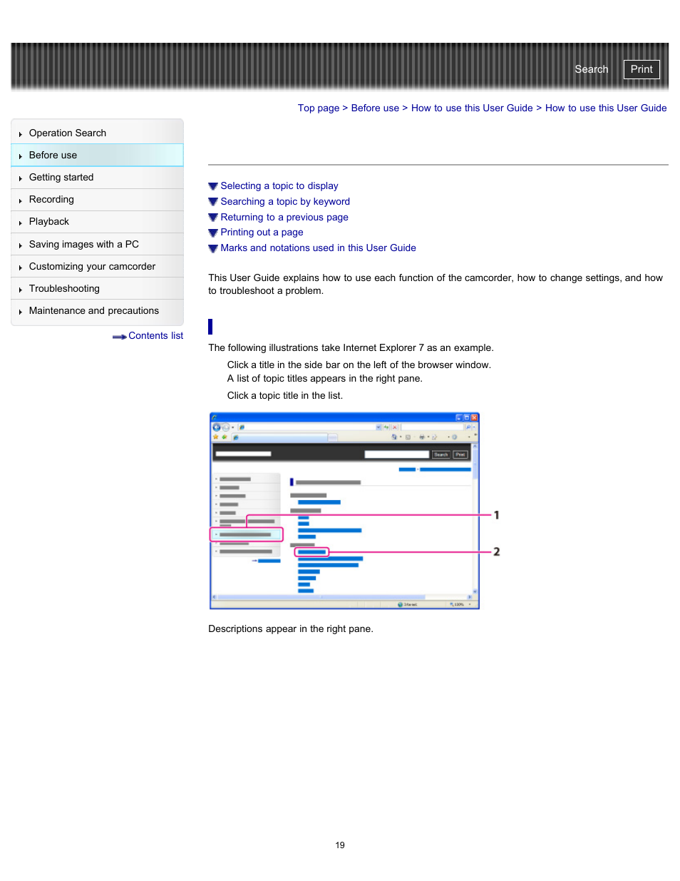 How to use this user guide, Handycam" user guide | Sony HDR-GW77V User Manual | Page 19 / 211