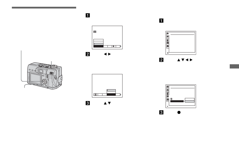 Before advanced operations, How to setup and operate your camera, Changing the menu settings | Changing the items in the set up screen, Screen, Apress menu, Aset the mode dial to set up | Sony DSC-V1 User Manual | Page 39 / 132