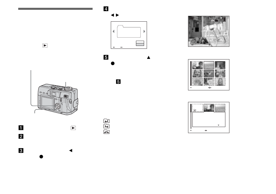 Advanced still image viewing, Selecting the folder and playing back images, Folder | Selecting the folder and playing back, Images — folder, Mode dial, Aset the mode dial to . b press menu | Sony DSC-V1 User Manual | Page 68 / 132