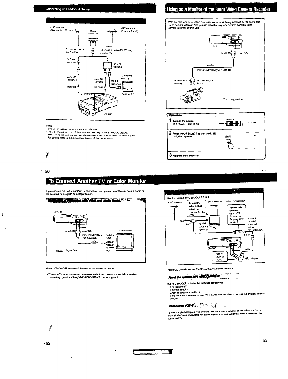 To connect another tv or color monitor, Сммаикнои | Sony GV-200 User Manual | Page 14 / 18