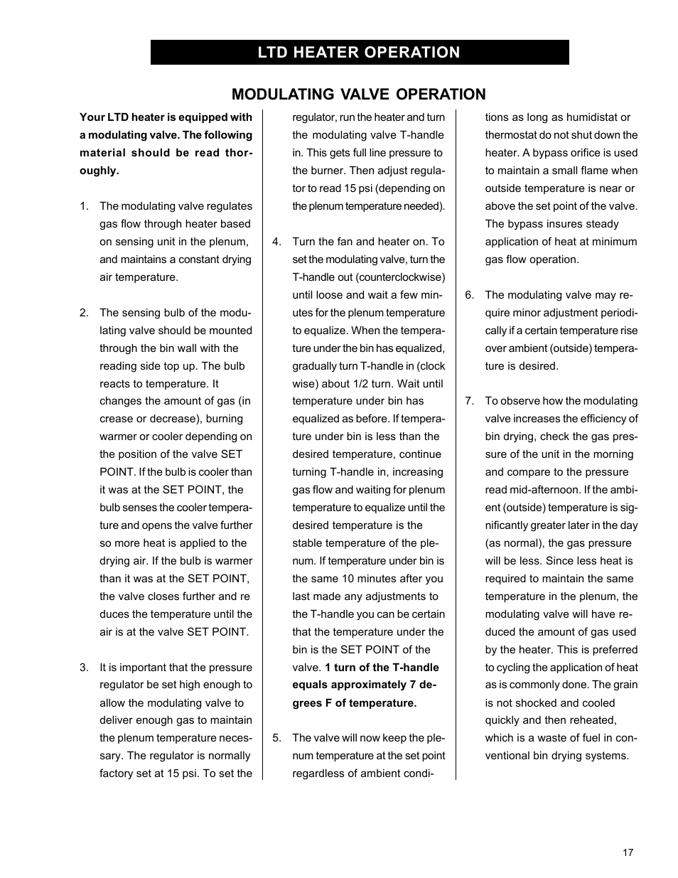 Ltd heater operation, Modulating valve operation | Airstream 18 User Manual | Page 17 / 26