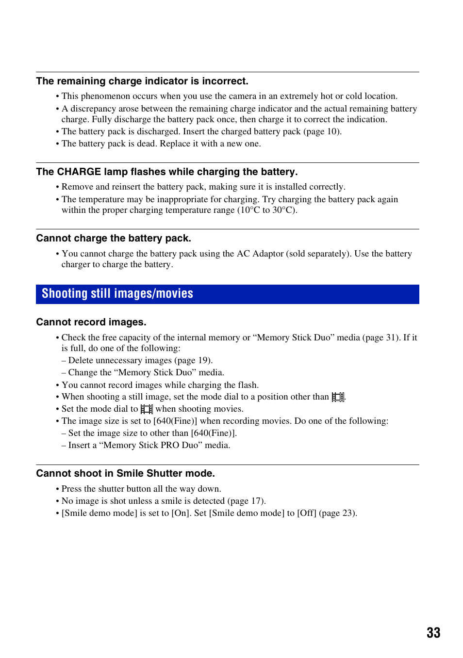 Shooting still images/movies | Sony DSC-W220 User Manual | Page 33 / 40