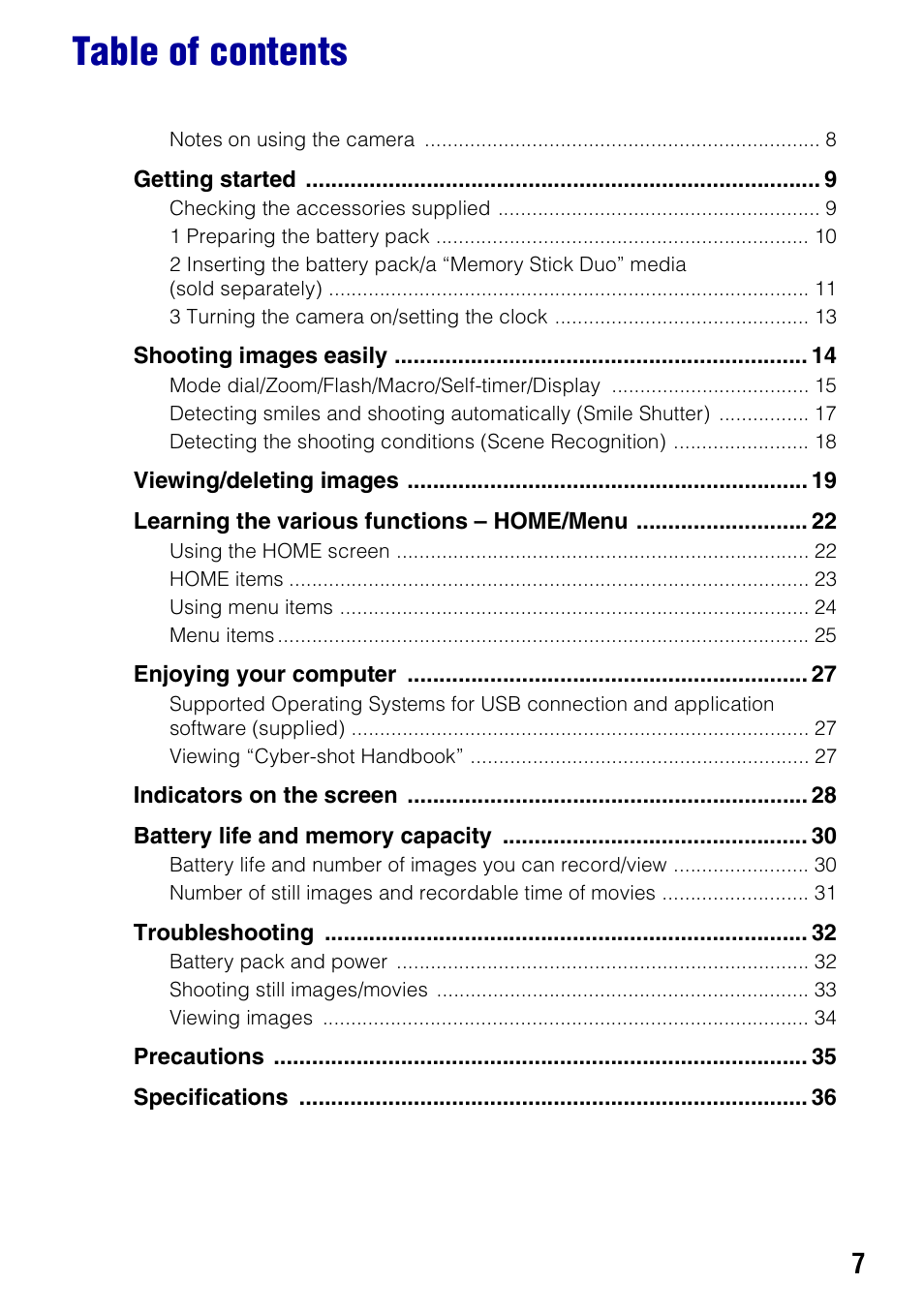 Sony DSC-W220 User Manual | Page 7 / 40