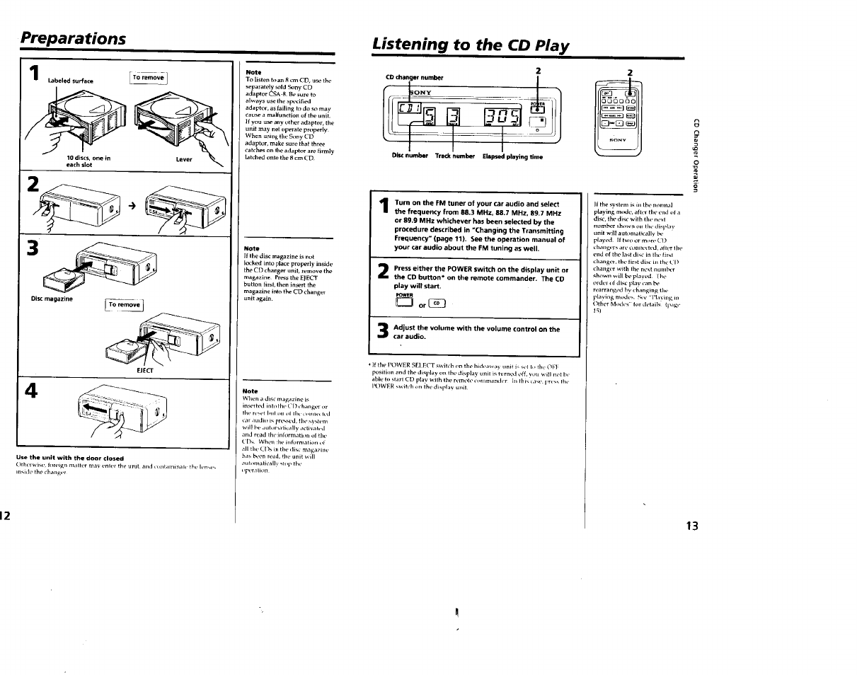 Preparations, Listening to the cd play, Precautions | Orcïd | Sony CDX-65RF User Manual | Page 7 / 14