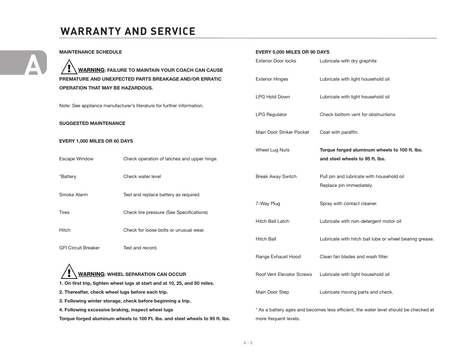Warranty and service | Airstream CLASSIC TRAILER User Manual | Page 12 / 98