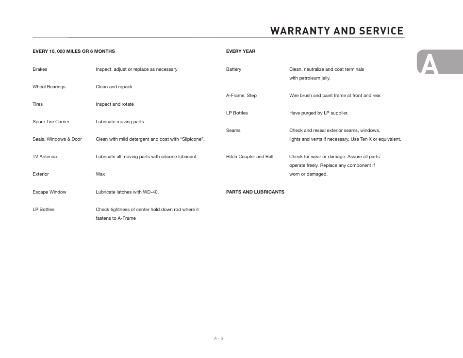 Warranty and service | Airstream CLASSIC TRAILER User Manual | Page 13 / 98