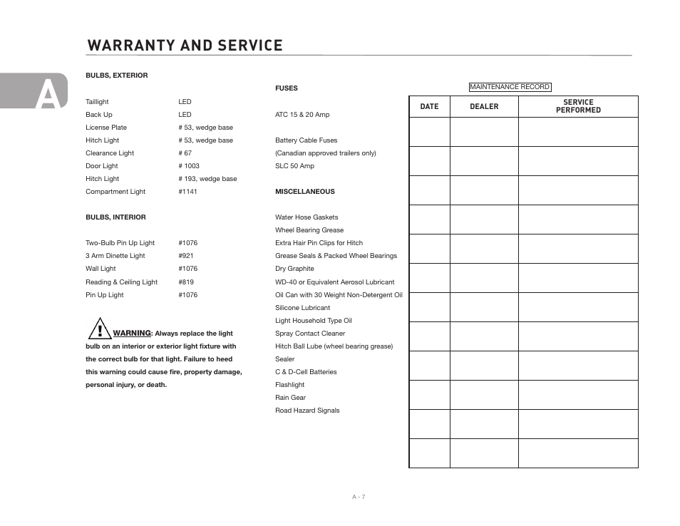 Warranty and service | Airstream CLASSIC TRAILER User Manual | Page 14 / 98