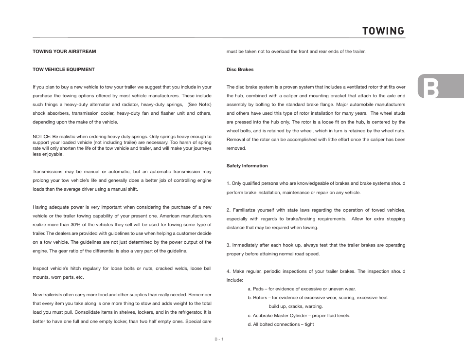 Towing | Airstream CLASSIC TRAILER User Manual | Page 15 / 98