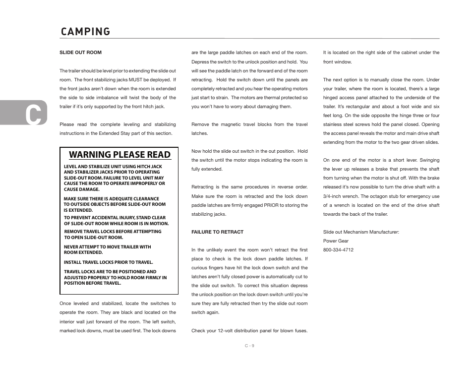 Camping, Warning please read | Airstream CLASSIC TRAILER User Manual | Page 38 / 98