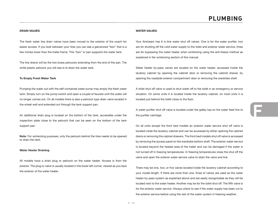 Plumbing | Airstream CLASSIC TRAILER User Manual | Page 71 / 98