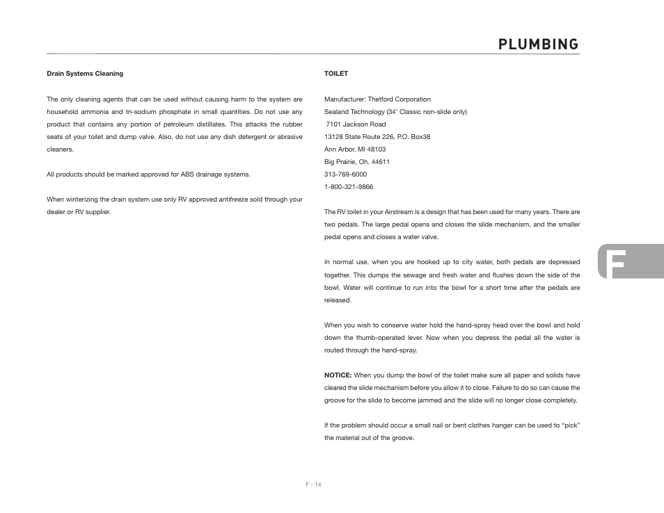 Plumbing | Airstream CLASSIC TRAILER User Manual | Page 75 / 98