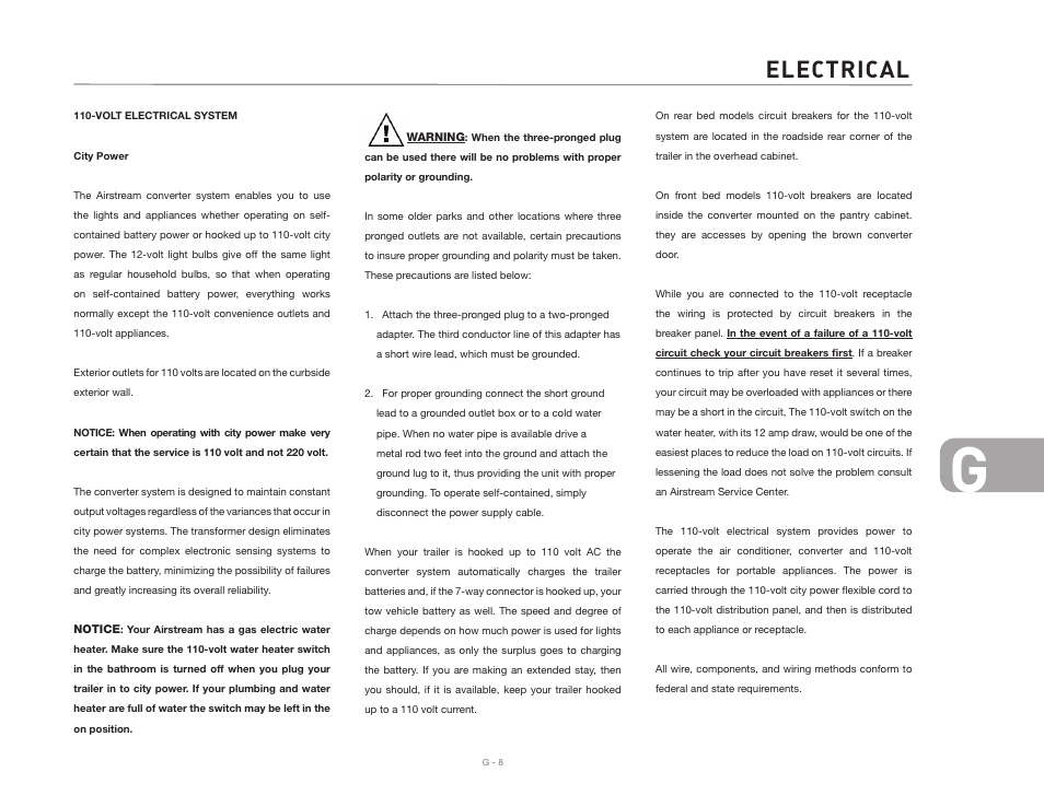 Electrical | Airstream CLASSIC TRAILER User Manual | Page 83 / 98