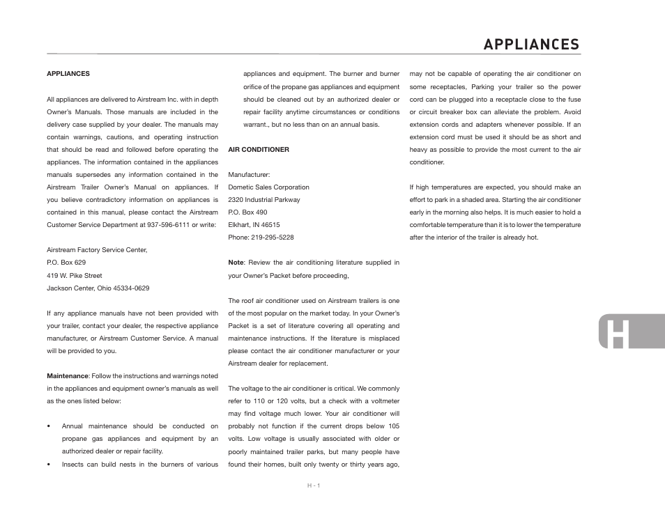 Appliances | Airstream CLASSIC TRAILER User Manual | Page 91 / 98