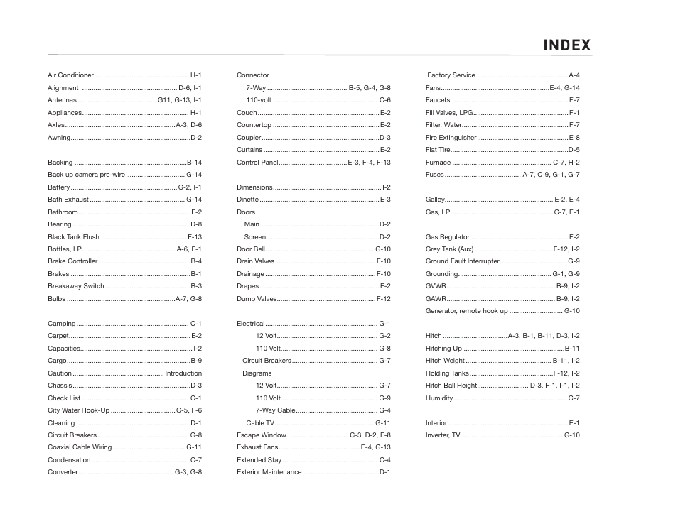 Index | Airstream CLASSIC TRAILER User Manual | Page 97 / 98