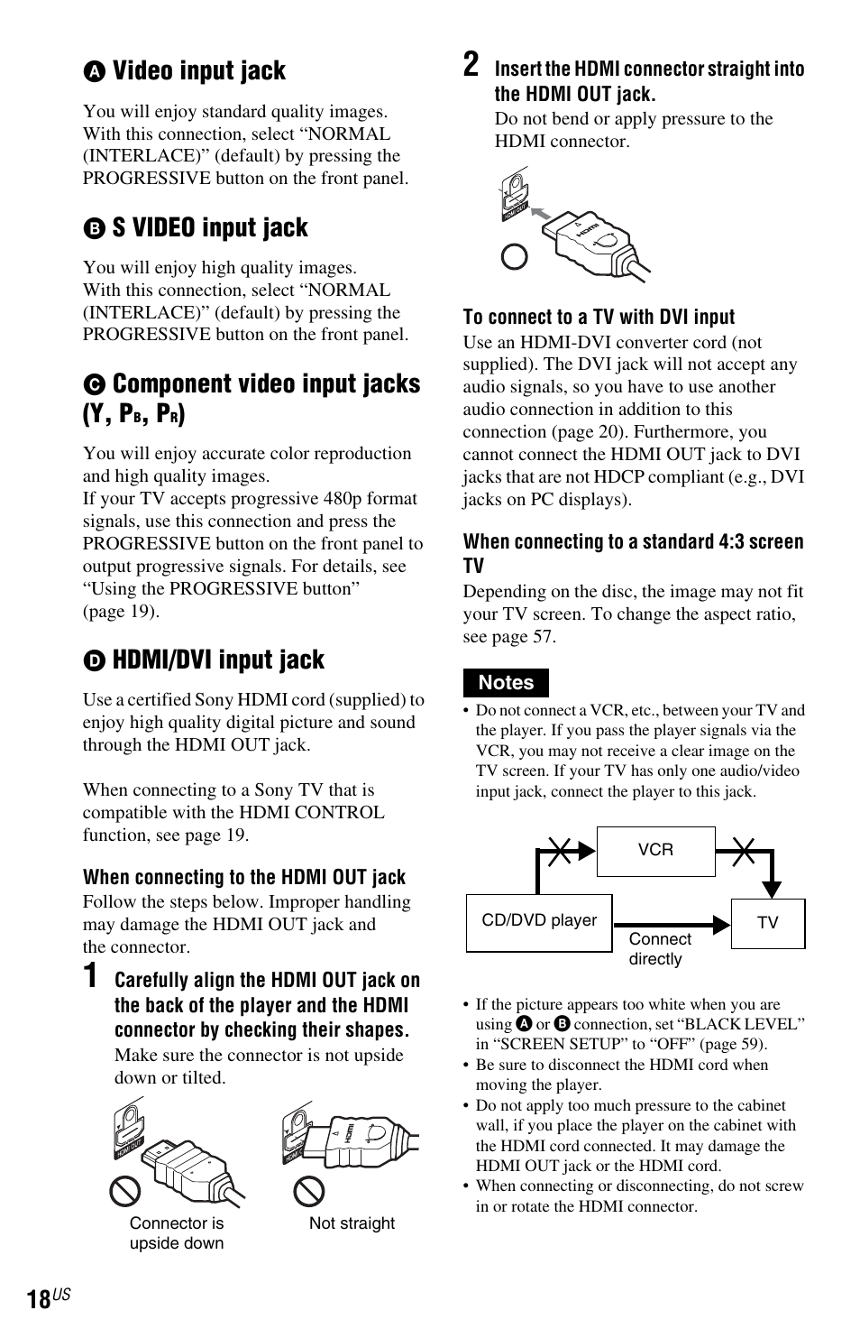 Interface) indicator (18, Video input jack, S video input jack | Component video input jacks (y, p, Hdmi/dvi input jack | Sony DVP-NS72HP User Manual | Page 18 / 88