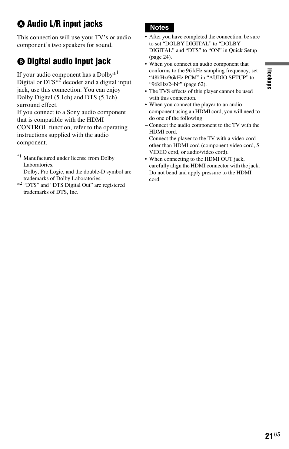 Audio l/r input jacks, Digital audio input jack | Sony DVP-NS72HP User Manual | Page 21 / 88