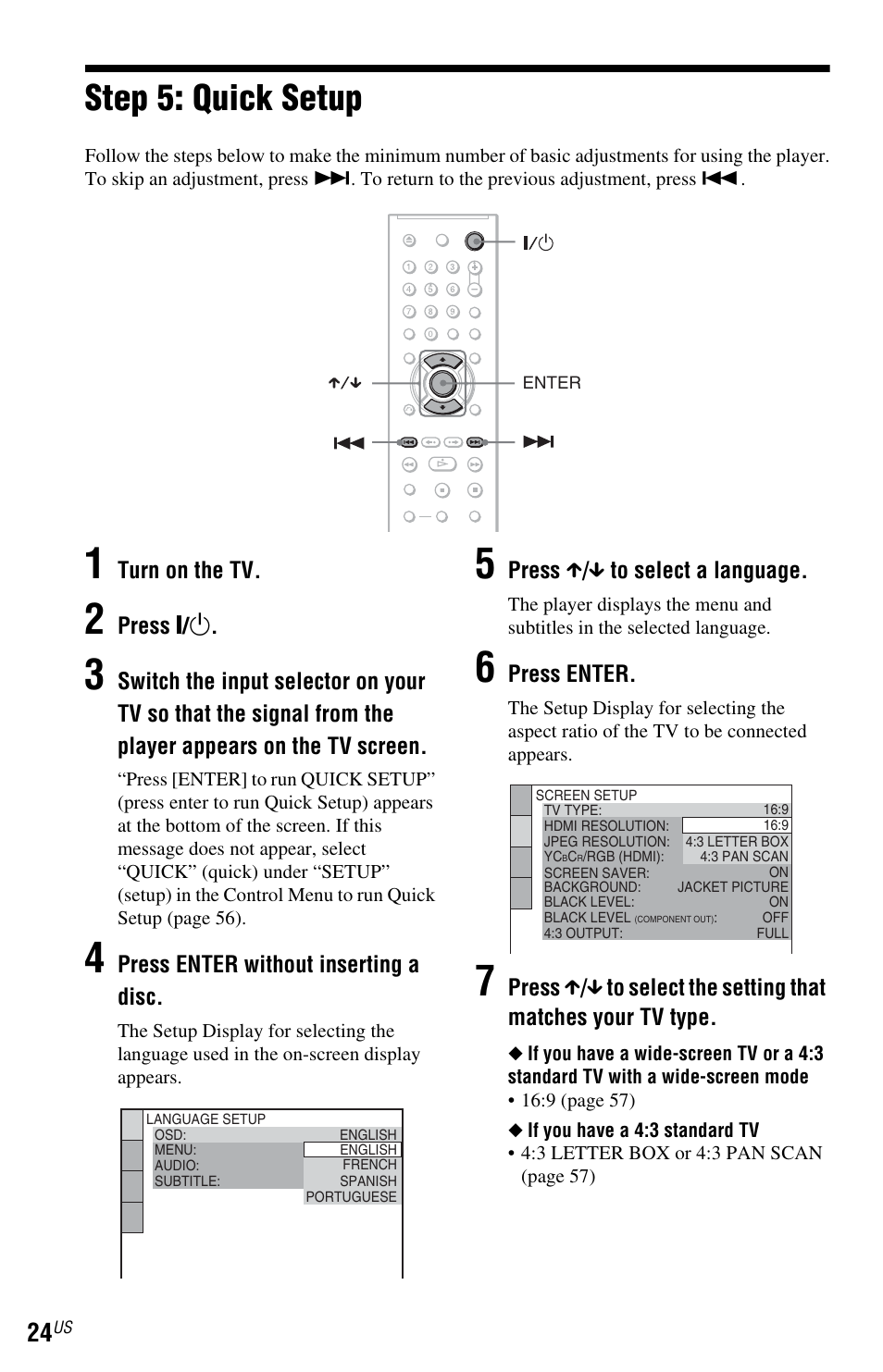 L1ac - step 5: quick setup, Step 5: quick setup | Sony DVP-NS72HP User Manual | Page 24 / 88