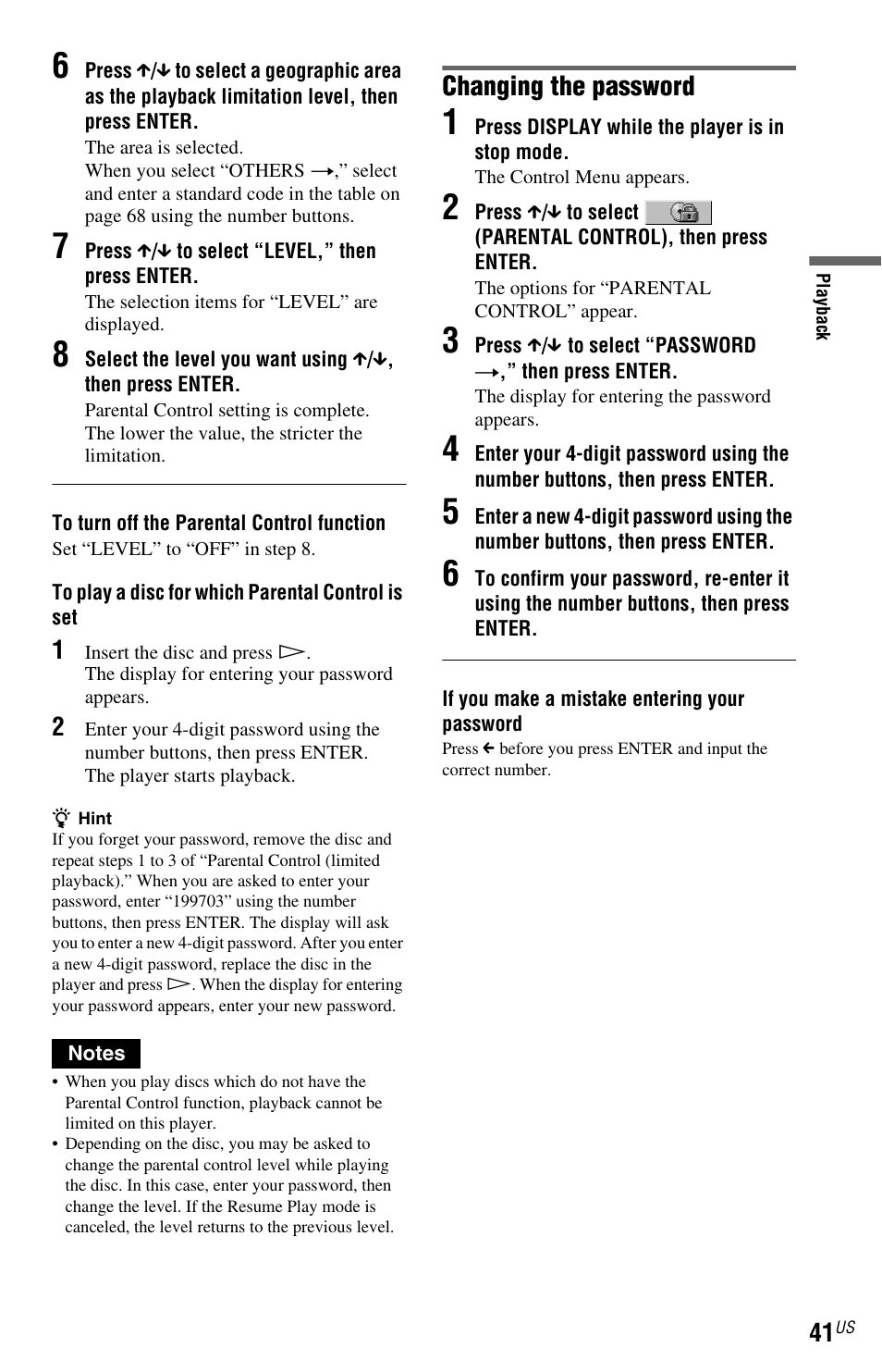 Changing the password | Sony DVP-NS72HP User Manual | Page 41 / 88