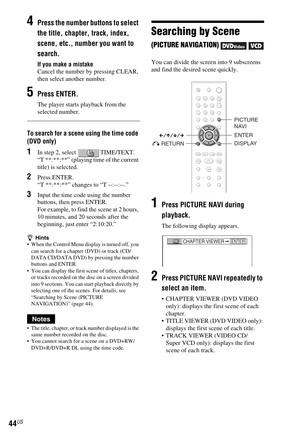 L1 - searching by scene (picture navigation), Searching by scene, Button (44, 51) | Sony DVP-NS72HP User Manual | Page 44 / 88