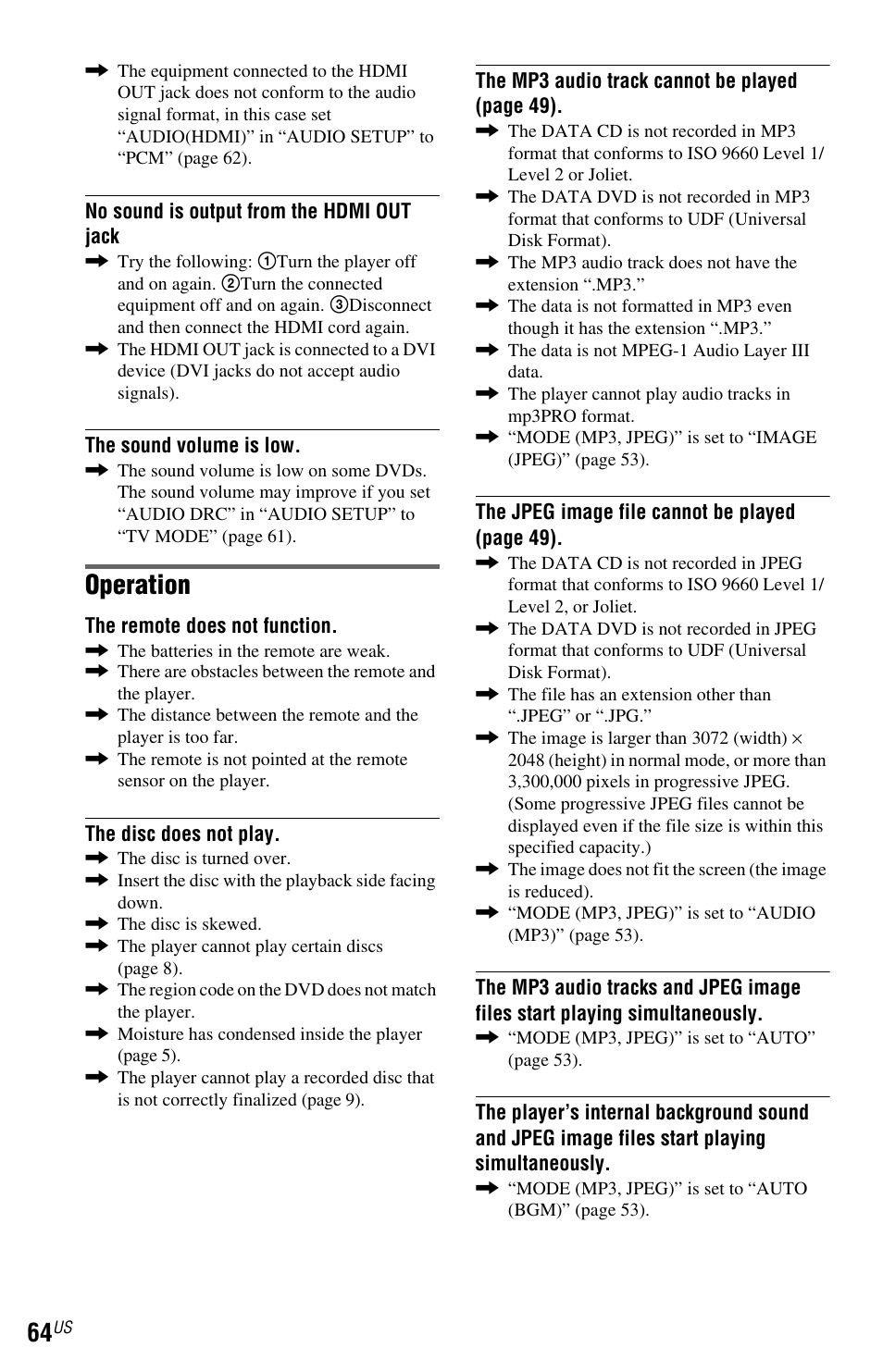 Operation | Sony DVP-NS72HP User Manual | Page 64 / 88