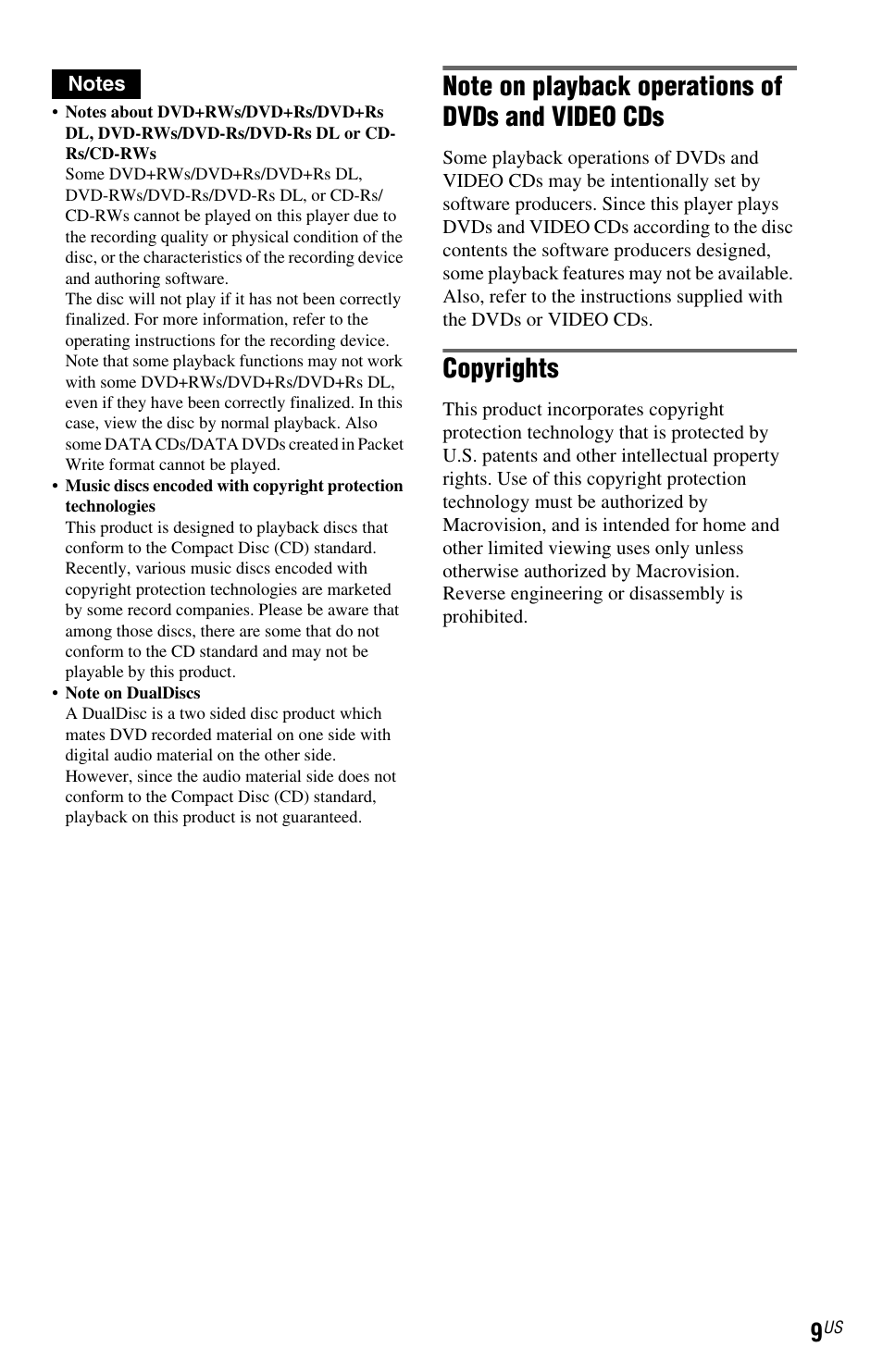 Copyrights | Sony DVP-NS72HP User Manual | Page 9 / 88