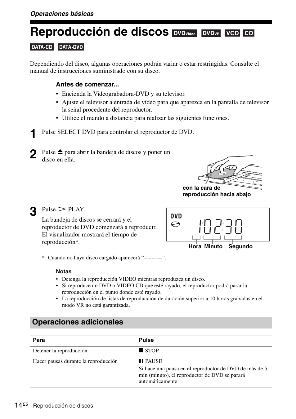 Operaciones básicas, Reproducción de discos | Sony SLV-D570H User Manual | Page 134 / 140