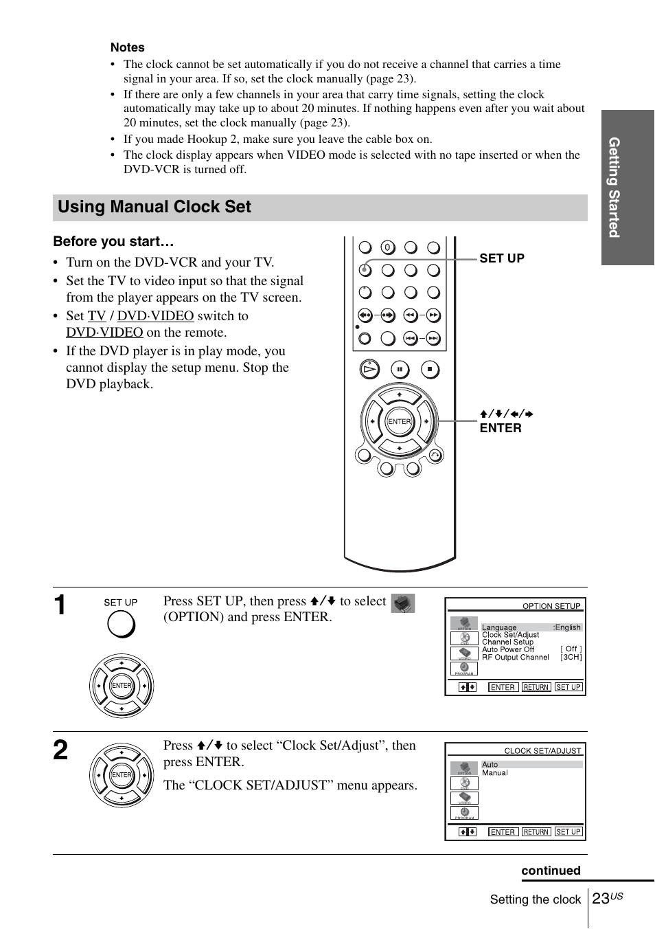 Using manual clock set | Sony SLV-D570H User Manual | Page 23 / 140