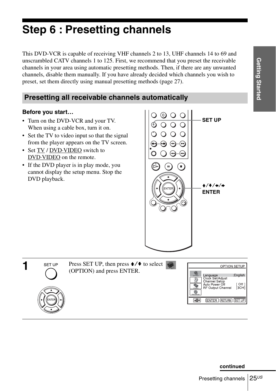 Step 6 : presetting channels | Sony SLV-D570H User Manual | Page 25 / 140