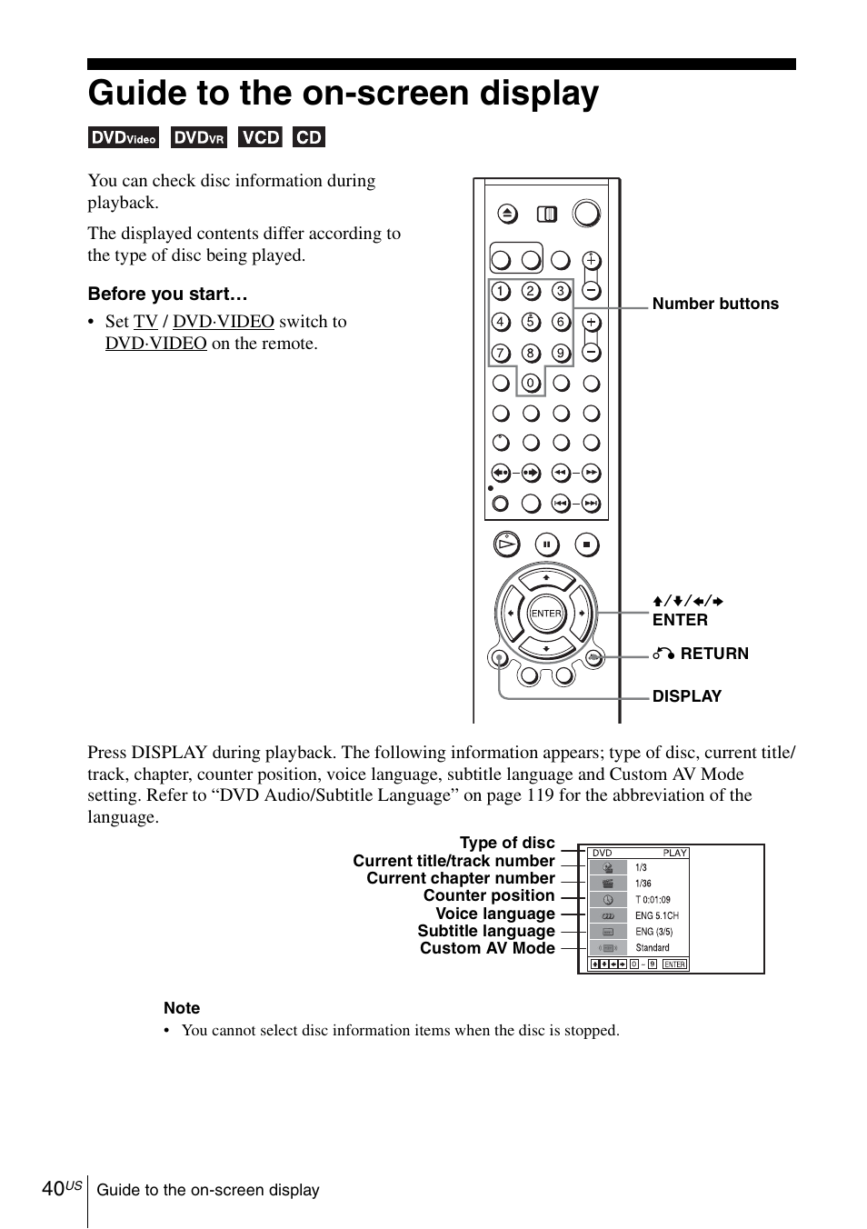 Guide to the on-screen display | Sony SLV-D570H User Manual | Page 40 / 140