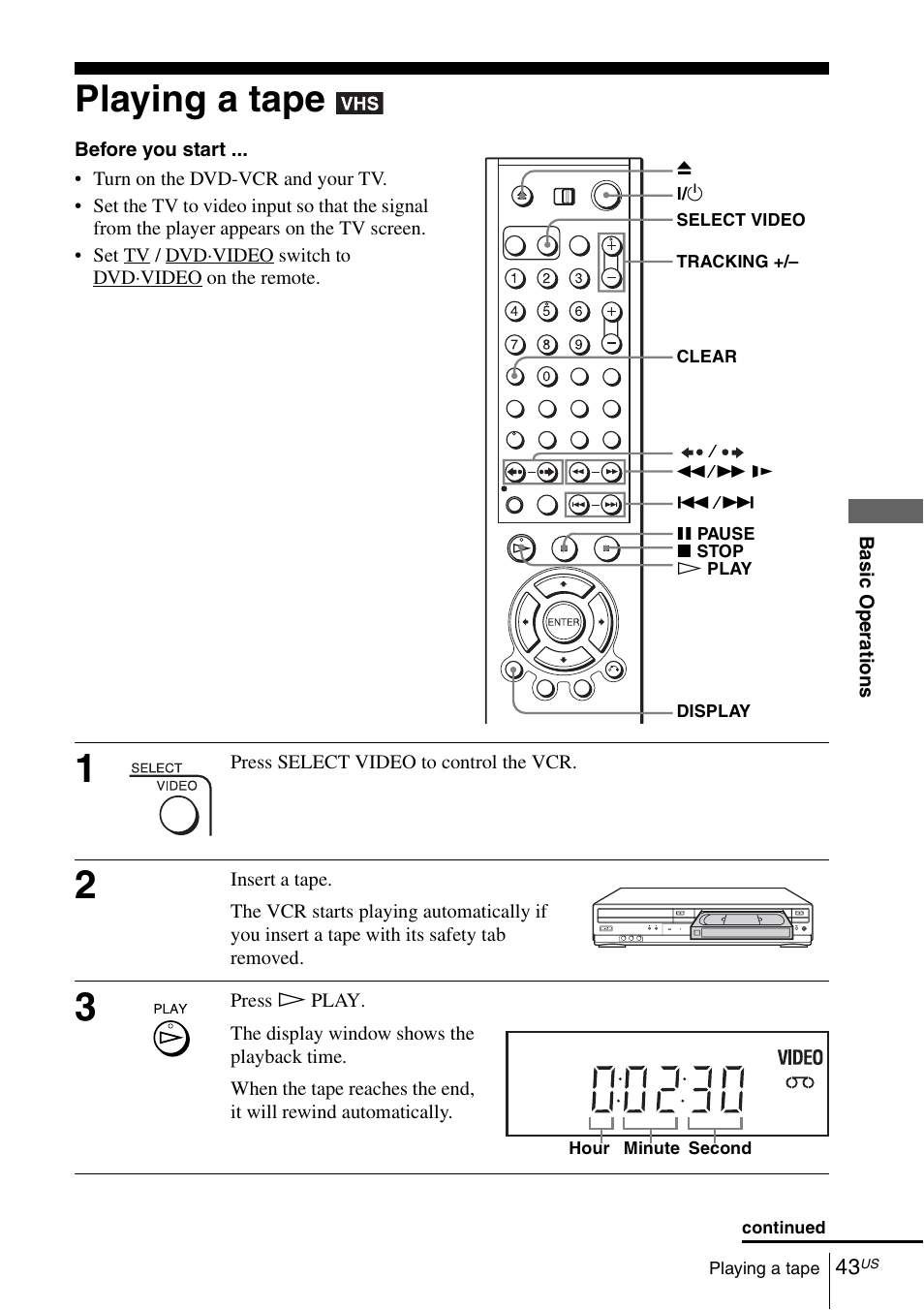 Playing a tape, Anced hookups | Sony SLV-D570H User Manual | Page 43 / 140