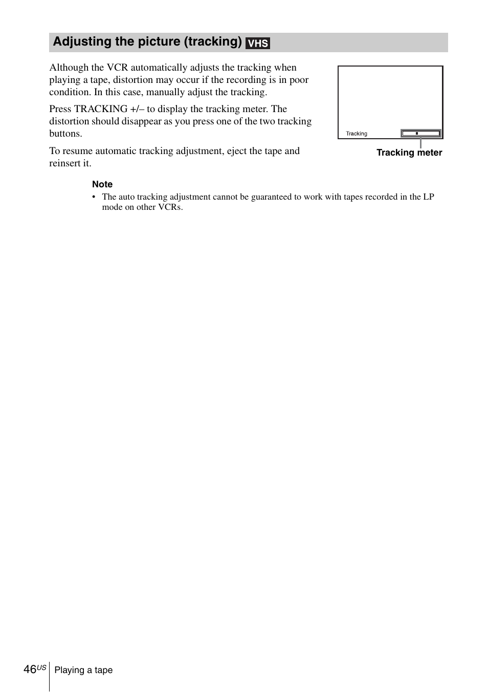 Adjusting the picture (tracking) | Sony SLV-D570H User Manual | Page 46 / 140