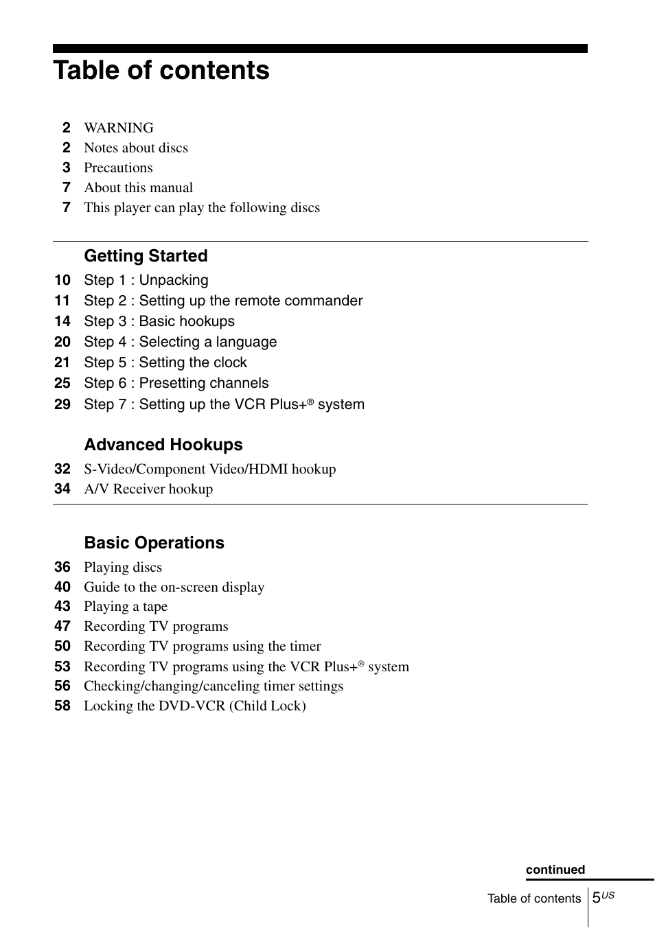 Sony SLV-D570H User Manual | Page 5 / 140