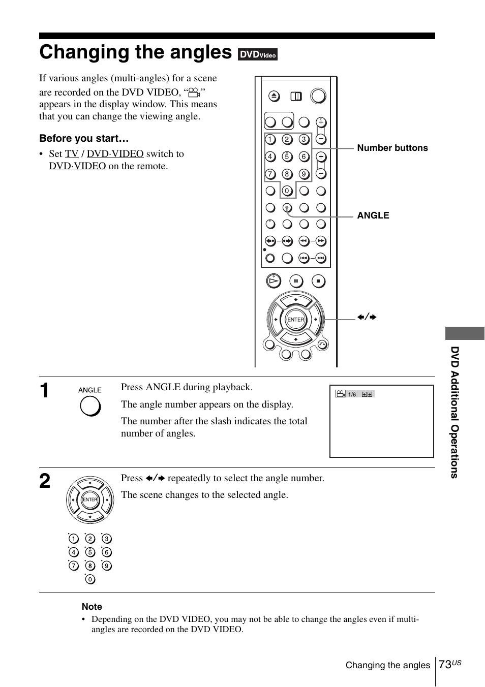 Changing the angles | Sony SLV-D570H User Manual | Page 73 / 140