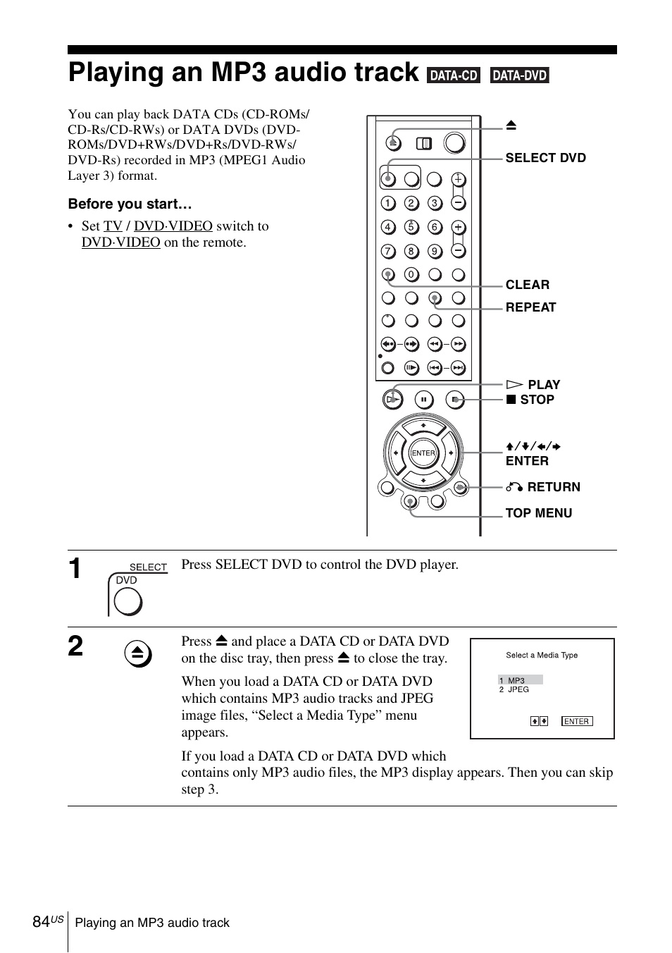 Playing an mp3 audio track, Onal oper | Sony SLV-D570H User Manual | Page 84 / 140